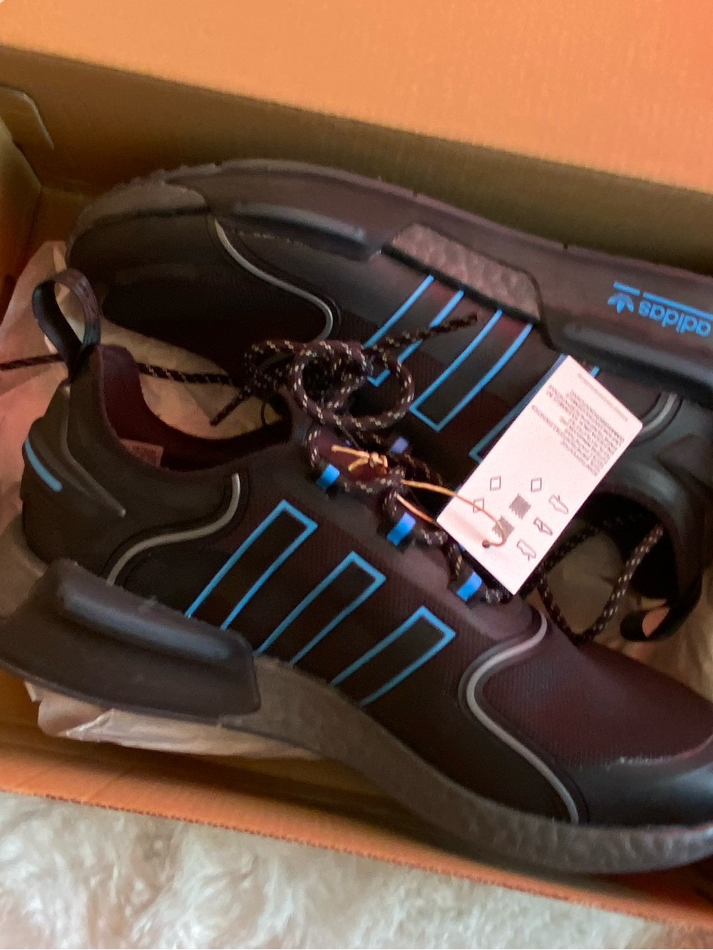adidas Men’s Black Sneakers with Blue Stripes-brand new!